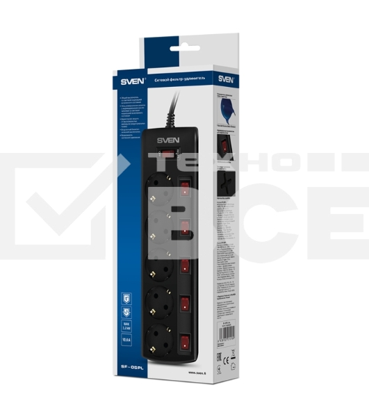 Сетевой фильтр Sven SF-05PL 3,0 м (5 розеток) черный 