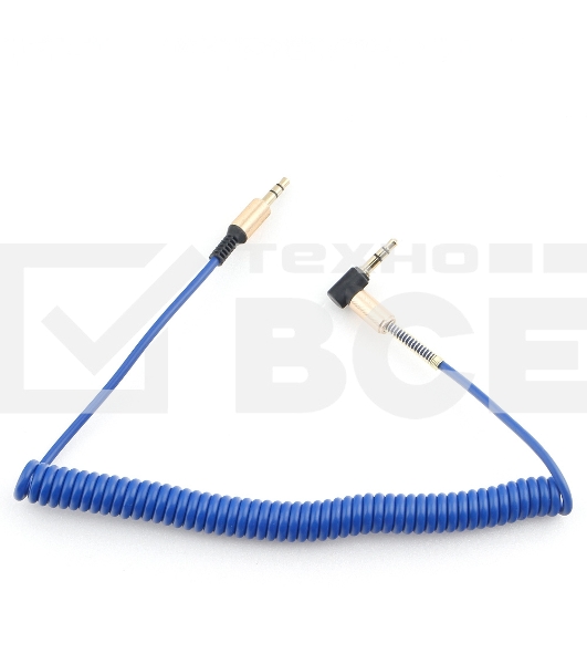 Кабель Cablexpert аудио 90˚ спиральный  CCAB-02-35MMLC-1.8MU. 3.5 Jack (M)/3.5 Jack (M), синий, 1.8м, блистер