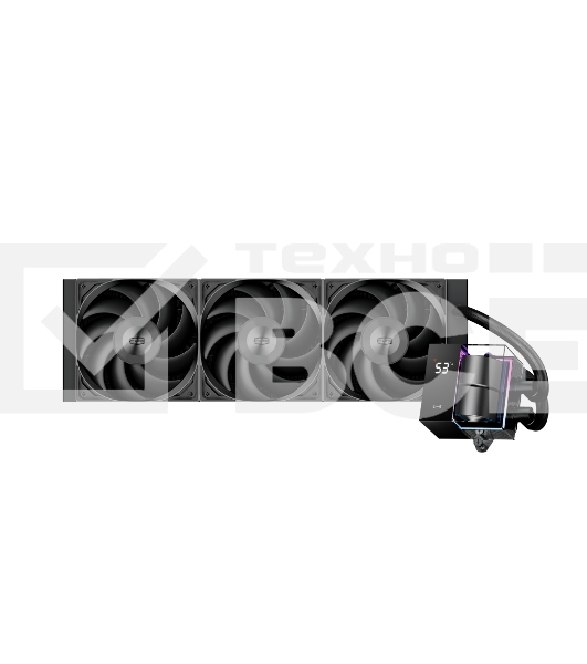 Система охлаждения PCCooler DS360 BK (310W, 360мм, LED temp., Black, ARGb Pump/Fans: 3x120мм, 86.73CFM, 28dBA, 2200RPM/Pump height 67мм, 28dBA, 3200RPM, Rad thickness 27мм/S: 1851, 1700, 1200, 20XX, 115X, AM5, AM4)