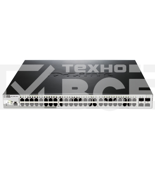 Коммутатор D-Link DGS-1210-52P/ME/B1A, L2 Managed Switch with 48 10/100/1000Base-T ports and 4 1000Base-X SFP ports (8 PoE ports 802.3af/802.3at (30 W), 16 PoE ports 802.3af (15,4 W), PoE Budget 193 W). 16K Mac