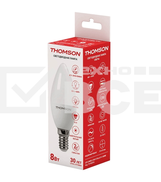 Лампа светодиодная Hiper THOMSON LED CANDLE 8W 670Lm E14 4000K TH-B2016