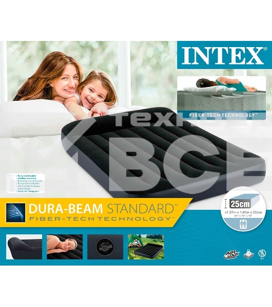 Надувной матрас 64142, Intex, 137х191х25см с подголовником, до 272кг, уп.3