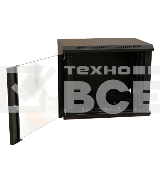 Шкаф коммутационный WRline (WR-TW-1566-GP-RAL9004) настенный 15U 600x600мм пер.дв.стекл 2 бок.пан. 60кг черный 520мм 775мм IP20 сталь