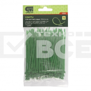 Хомуты Сибртех 100 х 2,5 мм, пластиковые, зеленые, 100 шт.