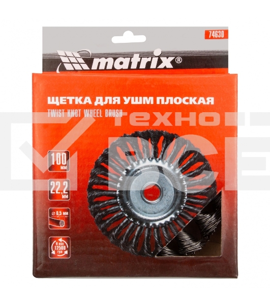 Щетка Matrix для УШМ 100 мм, посадка 22,2 мм, плоская, крученая металлическая проволока