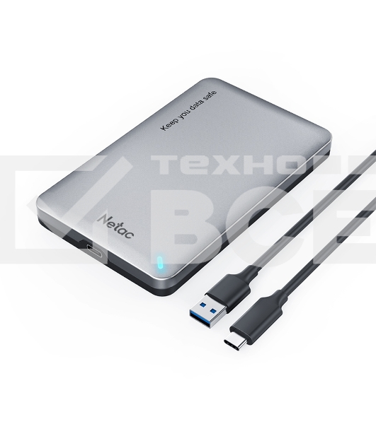 Внешний бокс 2.5 SATA Netac WH12 USB 3.0 NT07WH12-30CC слайд алюминиевый корпус, черно- серебристый