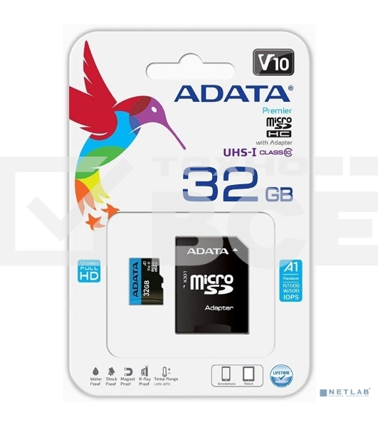 Флеш карта microSD 32GB ADATA microSDHC Class 10 UHS-I A1 100/20 MB/s (SD адаптер)