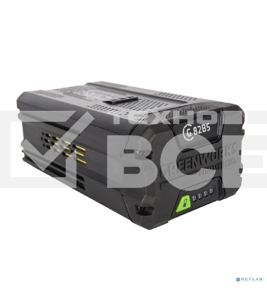 Аккумулятор GreenWorks 82V (модель G82B5) (2914607) - это литий ионная (Li-ion) батарея, силой тока 5 ампер/час и выполненная по самым передовым технологиям.  Применяется в линейке всех устройств Greenworks 82V Commercial.  Аккумулятор состоит из ячеек пр