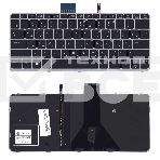 Клавиатура для ноутбука HP EliteBook Folio 1020 G1 черная с серебристой рамкой и  подсветкой, фото2