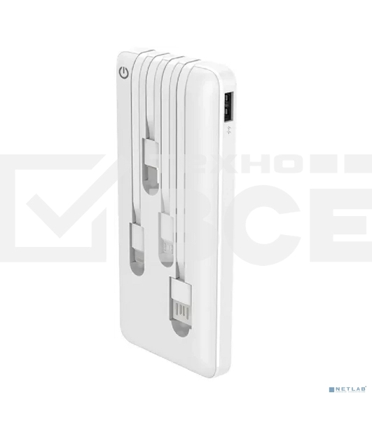 Портативный аккумулятор Powerbank Perfeo ABSOLUTE 10000mah In Micro usb,USB/Out USB,Micro usb,Type-C,Lightning, 2.1А/белый (PF_B4879)