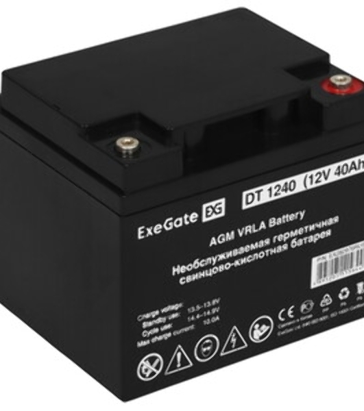 Комплект источника бесперебойного питания Exegate EX295986RUS + батарея 40Aч EX282976RUS 1шт (инвертор, синус, для котла) ExeGate SineTower SZ-600.LCD.AVR.1SH <600VA/360W, чистый синусоида, LCD дисплей, AVR, 1*Schuko, линейно-интерактивный, Black> + батарея ExeGate DT 1240 (12В, 40Ач) 1шт