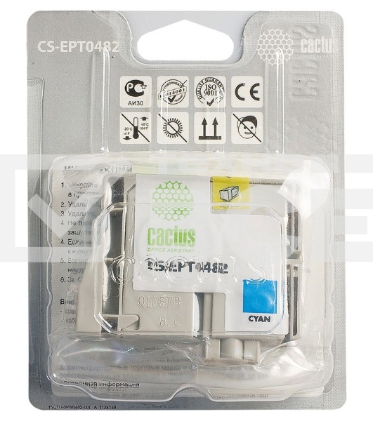 Картридж струйный Cactus CS-EPT0482 голубой (14.4 мл) для Epson Stylus Photo R200/R220/R300/R320/R340/RX500/RX600/RX620/RX640
