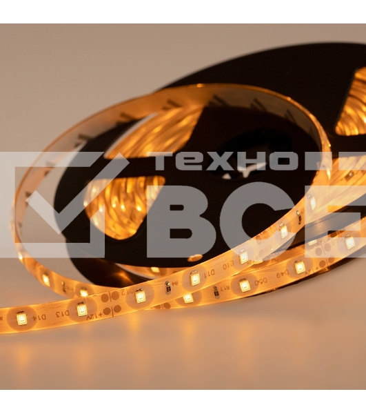Лента LED силикон, 8 мм, IP65, SMD 2835, 60 LED/m, 12 V, цвет свечения желтый