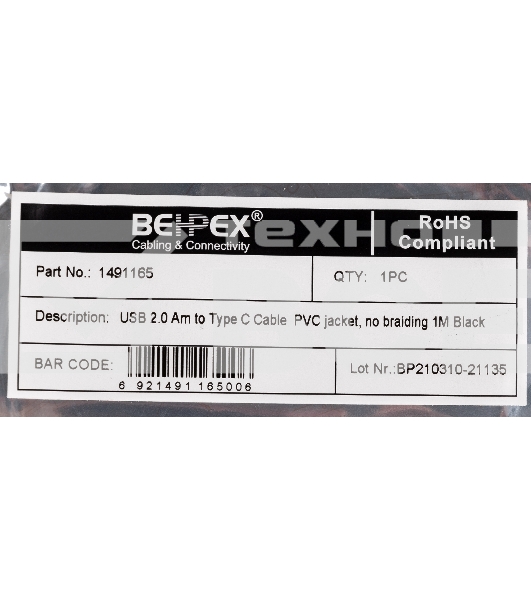Кабель USB (m)-USB Type-C (m) 1м черный