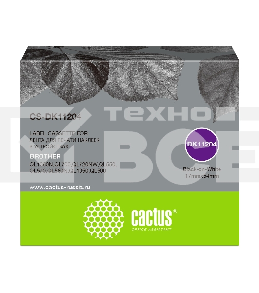 Картридж ленточный Cactus CS-DK11204 черный для Brother P-touch QL-500, QL-550, QL-700, QL-800