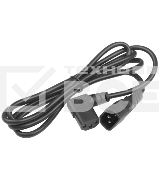 Кабель питания Hyperline PWC-IEC13A-IEC14-1.8-BK  монитор-компьютер IEC 320 C13 (угловая) - IEC 320 C14 (3x0.75), 10A, прямая вилка, 1.8м, цвет черный