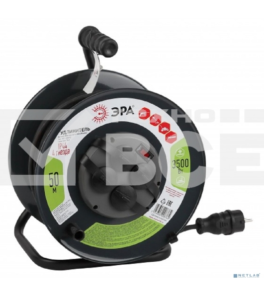 Удлинитель силовой RMx-4es-3x1.5-50m-IP44(KG) на метал. катушке с/з 4 гнезда 50 м КГ 3х1.5 Эра