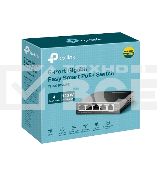 Коммутатор TP-Link TL-SG105MPE Easy Smart с 5 гигабитными портами (4 порта PoE+), 802.3af/at, бюджет PoE — 120 Вт, стальной корпус