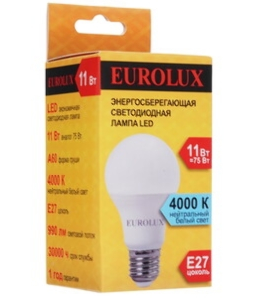 Лампа светодиодная EUROLUX LL-E-A60-11W-230-4K-E27 груша
