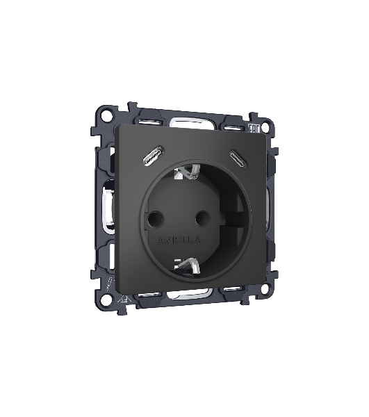 Комплект механизма электрической розетки 2USB С+C 20W с/з на винтовых зажимах 16A-250V ALFA Графит мягкое касание QUANT (AP9105, VM165) MA910510