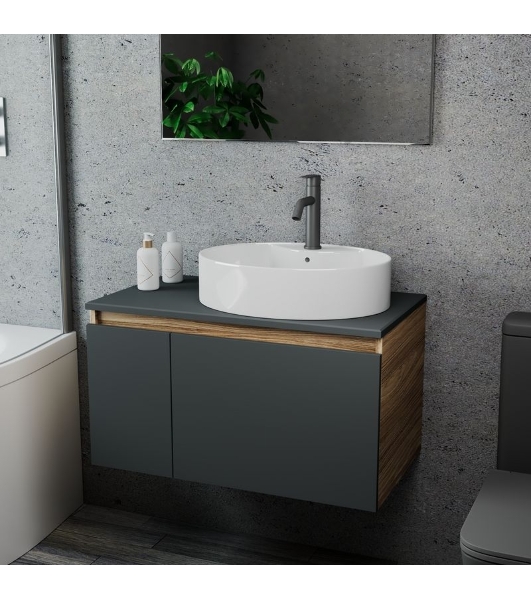 Комплект для ванной, 3 предмета (Тумба подвесная Bau Blackwood 80 графит + Раковина BAU 51х41, с отв. под см-ль, Смеситель Dream Black, черный)