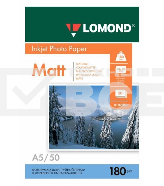 Фотобумага Lomond 0102068 A5/180г/м2/50л./белый матовое для струйной печати