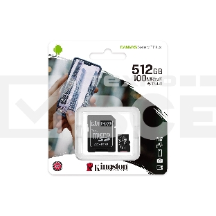 Флеш карта microSDHC 512GB microSDXC Class10 Kingston <SDCS2/512GB> UHS-I Canvas Select up to 100MB/s с адапт.