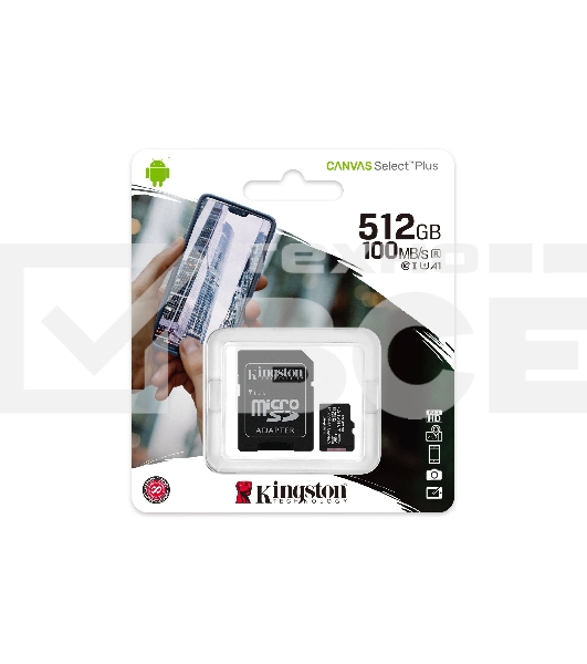 Флеш карта microSDHC 512GB microSDXC Class10 Kingston <SDCS2/512GB> UHS-I Canvas Select up to 100MB/s с адапт.