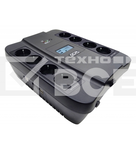 Источник бесперебойного питания Powercom Back-UPS SPIDER, Line-Interactive, LCD, AVR, 1100VA/605W, Schuko, USB, black (1452054)