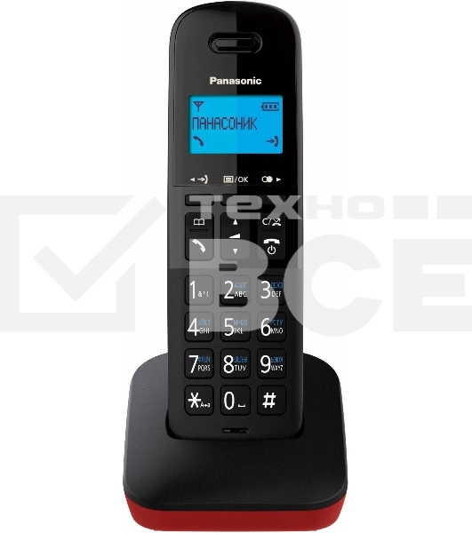 Телефон беспроводной (DECT) Panasonic KX-TGB610RUR, Монохромный, АОН, черный/красный