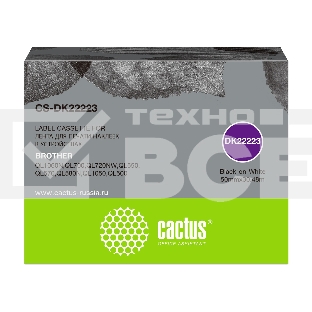 Картридж ленточный Cactus CS-DK22223 50 мм, черный шрифт, белый фон, 30.48 м для Brother P-touch QL-500, QL-550, QL-700, QL-800