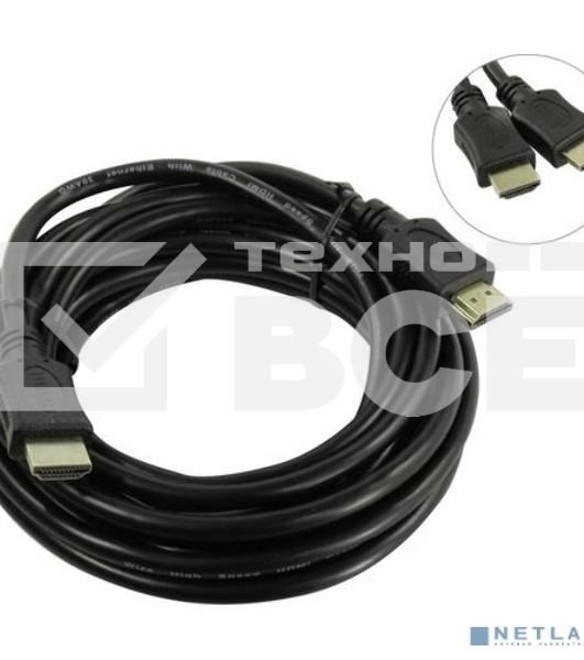 Кабель HDMI C-HM-HM-5M Wize, 5 м, v.2.0, 19M/19M, позол.разъемы, экран, черный, пакет