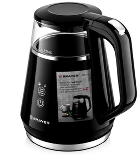 Электрочайник BRAYER BR6105 черный, 1.0 л, 1100 Вт, скрытый нагревательный элемент, поддержание температуры