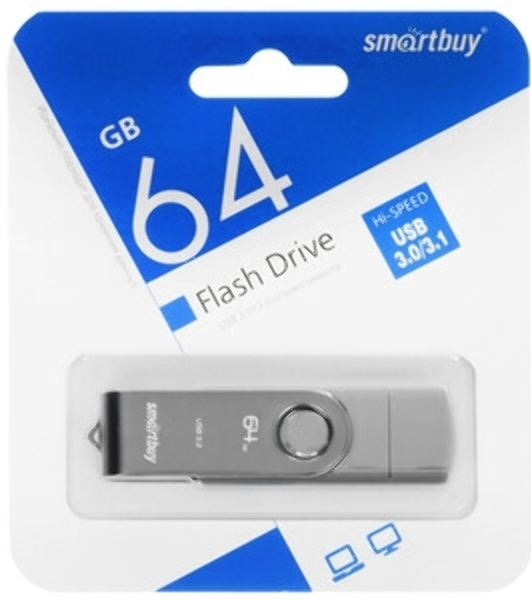Флешка USB Smartbuy Twist Blue (SB064 Gb2TWB), 64Mb, USB 2.0, R/W 20/10, синий