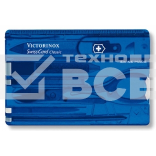 Швейцарская карта Victorinox SwissCard Classic (0.7122.T2) синий полупрозрачный коробка подарочная
