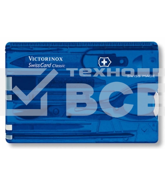 Швейцарская карта Victorinox SwissCard Classic (0.7122.T2) синий полупрозрачный коробка подарочная