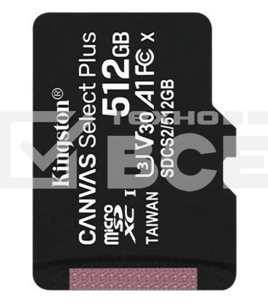 Флеш карта microSDHC 512GB microSDXC Class10 Kingston <SDCS2/512GBSP> UHS-I Canvas Select up to 100MB/s без адапт