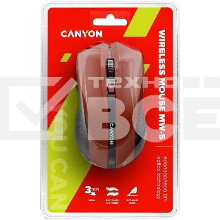 Мышь беспроводная Canyon MW-5 красный, 1600 dpi, радиоканал, USB, кнопки - 4
