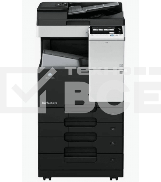 МФУ Konica-Minolta bizhub 227 монохромное, (A3, 22 стр./мин., 19000стр/мес, 250GB, сеть, дуплекс, 2*500л, 2GB, без крышки или автоподатчика, без тонера), обязат. установка специалистом АСЦ