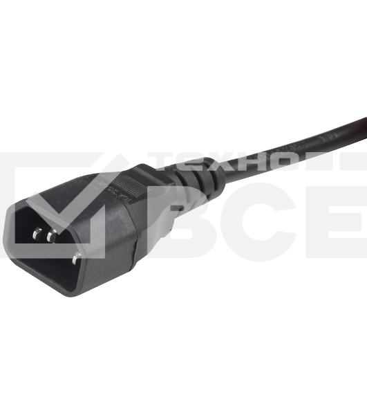 Кабель питания Hyperline PWC-IEC13A-IEC14-1.8-BK  монитор-компьютер IEC 320 C13 (угловая) - IEC 320 C14 (3x0.75), 10A, прямая вилка, 1.8м, цвет черный