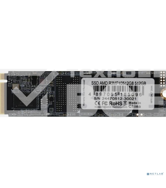 Накопитель SSD AMD Radeon R3MP40512G8, 512Gb, PCIe 4.0 x4, M.2 2280, NVMe, R/W 6300/3000