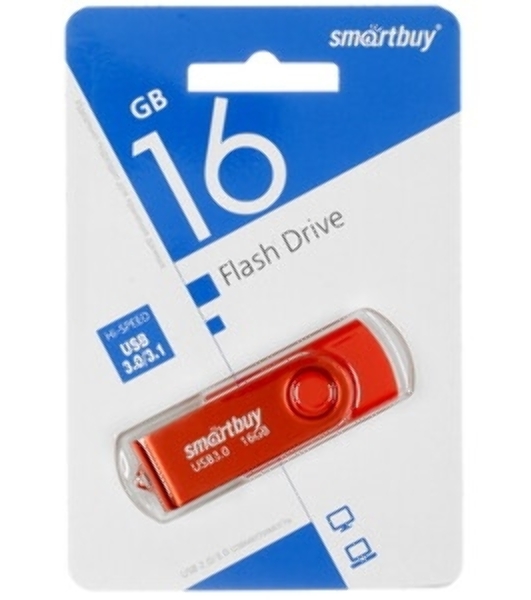 Флешка USB SmartBuy Twist Red (SB016Gb3TWR), 16Gb, USB 3.0, R/W 70/40, красный