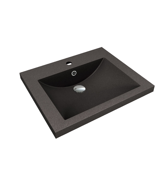 Тумба под раковину Bau Stil Loft black brushed, раковина кварцевая BAU Stil 58, черный металлик, смеситель Dream Black, черный
