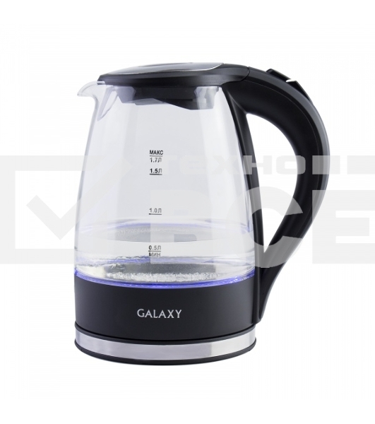Чайник электрический Galaxy Line GL 0552, черный, стекло, 2200 Вт, 1,7 л, LED-подсветка, шкала уровня воды, корпус из термостойкого стекла
