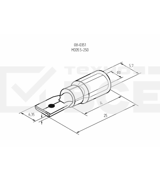 Клемма плоская изолированная штекер 6.3 мм 4-6 мм² (РПи-п 6.0-(6.3)) желтая Rexant