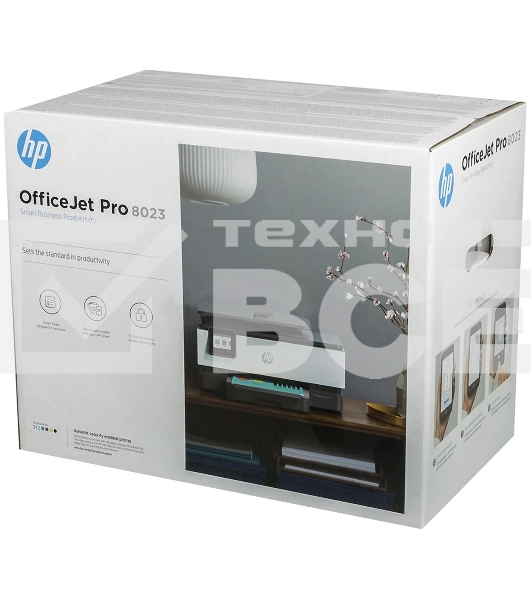МФУ струйный HP OfficeJet 8023 (1KR64B), A4, цвтной, печ. до 20 стр/мин. (ч/б), до 10 стр/мин. (цвет), скан. до 8 стр/мин. (ч/б) 3.5 стр/мин. (цвет), 1200 x 1200 dpi, USB, RJ-45, Wi-Fi, Air Print