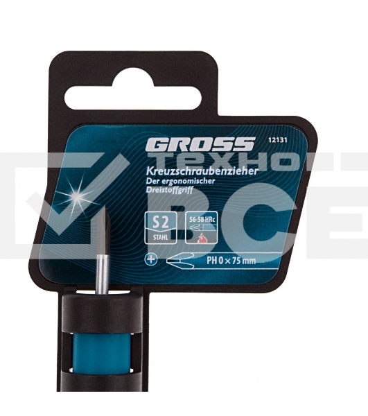 Отвертка Gross 12131 PH0 x 75 мм S2, трехкомпонентная рукоятка
