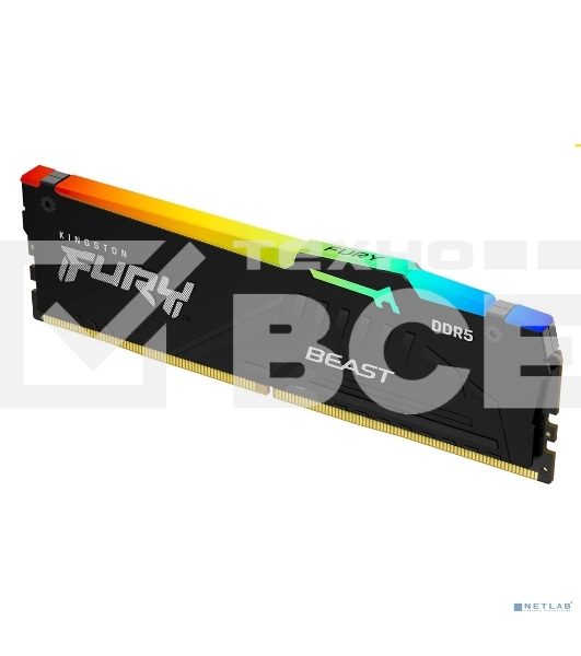 Оперативная память Kingston Fury Beast, DDR5, 16Gb (1x16Gb), 6000MHz, CL30, DIMM, с радиатором, RGB, черный