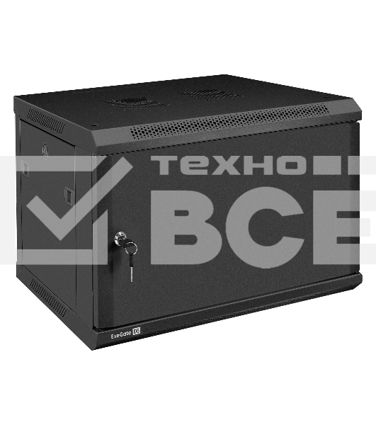 Шкаф телекоммуникационный 19' настенный 6U ExeGate EC-WM-6U.450.M.BLACK (19', 6U, 600x450x370мм (ШхГхВ), передняя дверь металл, съемные боковые панели, пыле- и влагозащита IP23, черный RAL 9004)