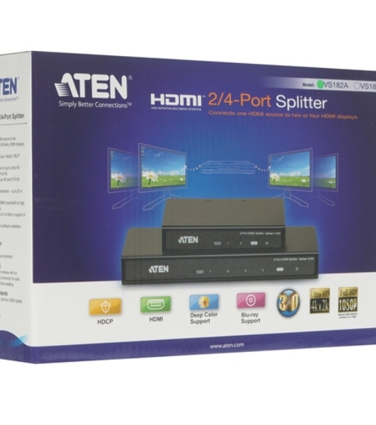 Разветвитель ATEN VS182A-AT-G 2 PORT HDMI Splitter W/1,8M W/EU ADP,